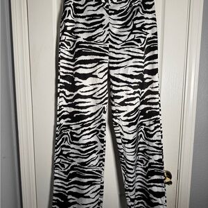 Koandaily Zebra Print Wide-Leg Pants - Black & White